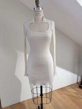 Reformation Cream Long sleeve ribbed cream dress